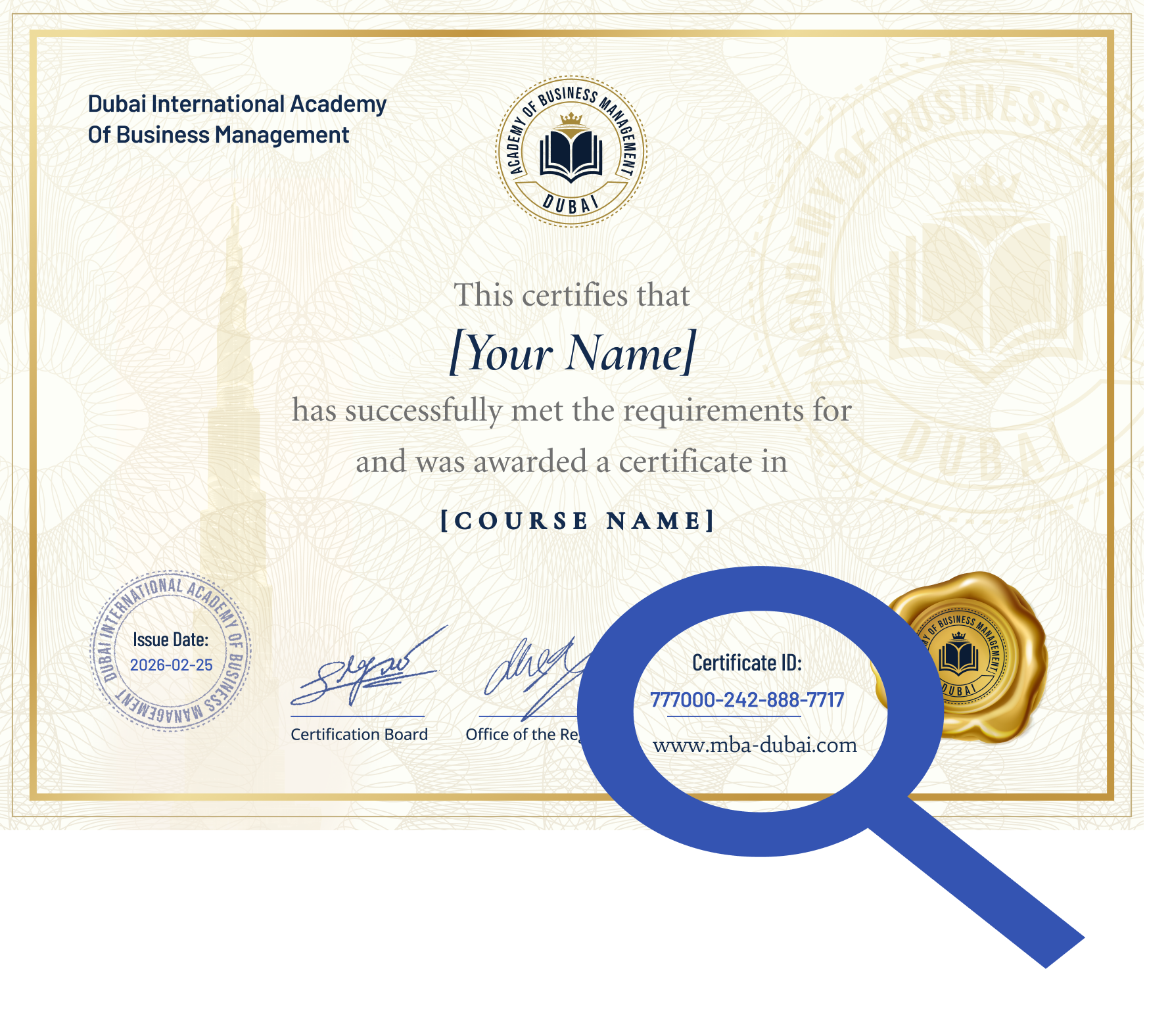 Dubai International Academy Certificate Sample
